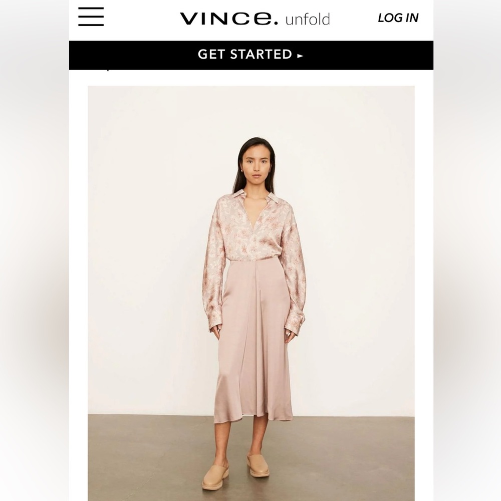 Vince Drapes Pleat Skirt in Lotus Shell, Midi Slip Satin Skirt, Size 8, NWT